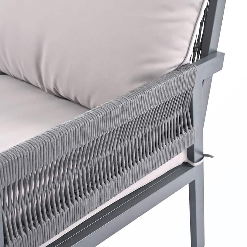 4PCS Rope Patio Sofa Set with Thick Cushion