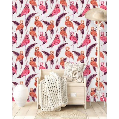 Flamingos and Feathers Wallpaper
