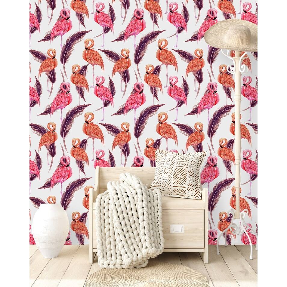 Flamingos and Feathers Wallpaper