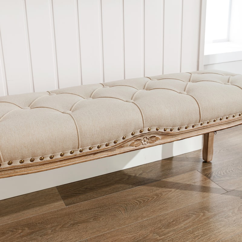 Retro Patterned Legs 45.2In.W Padded Bench - 45.2" W X 14.6" D X 18.3" H