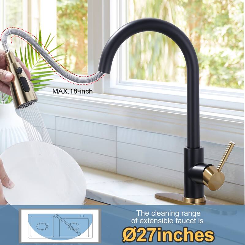 WOWOW 3-Function Pull down Sprayer Kitchen Faucet with Deckplate