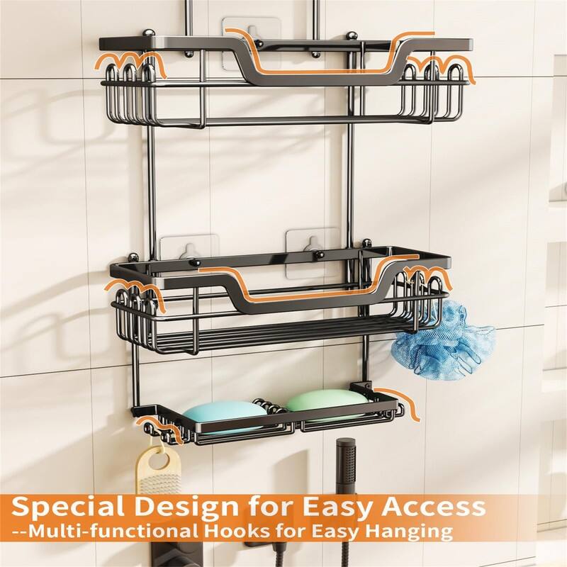 3 Tier Rustproof Hanging Shower Caddy - 4.72"D x 12.2"W x 30"H