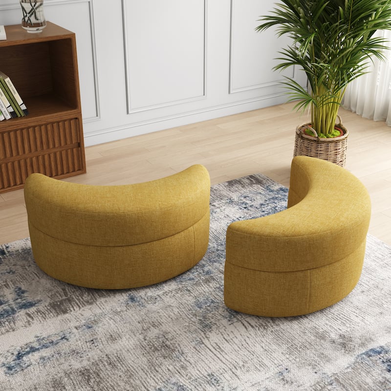 Moon Crescent Chenille Boucle Upholstered Ottoman Set of 2