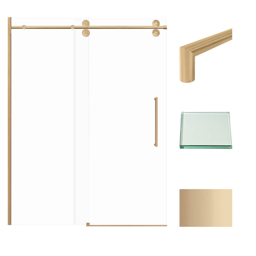 Teegan 59 in. W x 80 in. H Sliding Semi Frameless Shower Door with Fixed Panel with Clear Glass - 56.5-59-in W x 80-in H