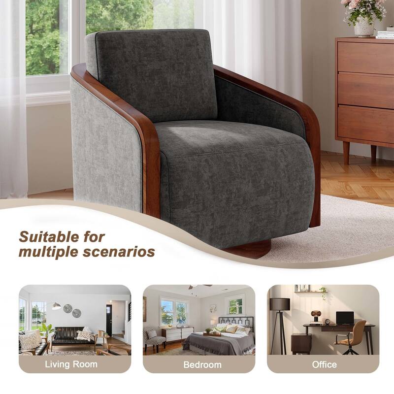 Chenille Modern 360°Swivel Barrel Chair Round Base