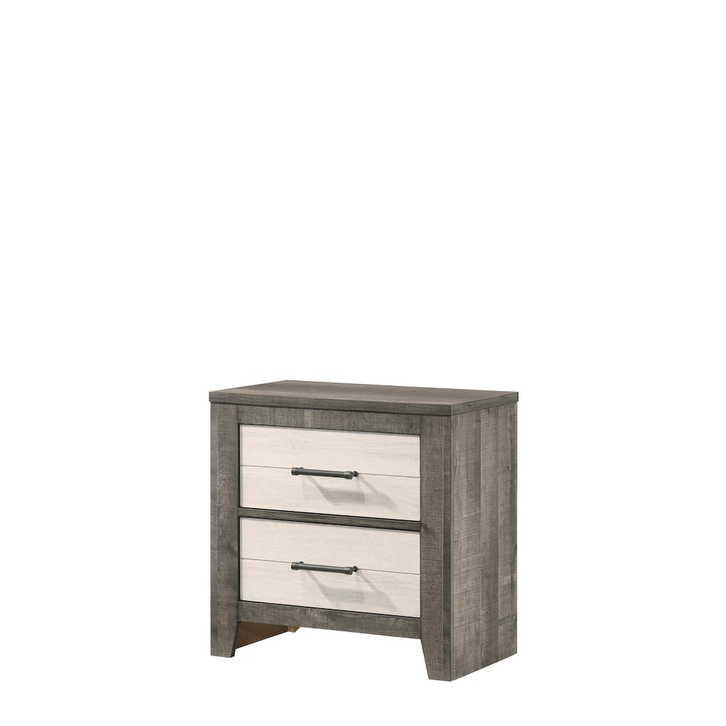 Two-tone Nightstand with Two Drawers and Metal Pull Handles, Gray Beige Finish
