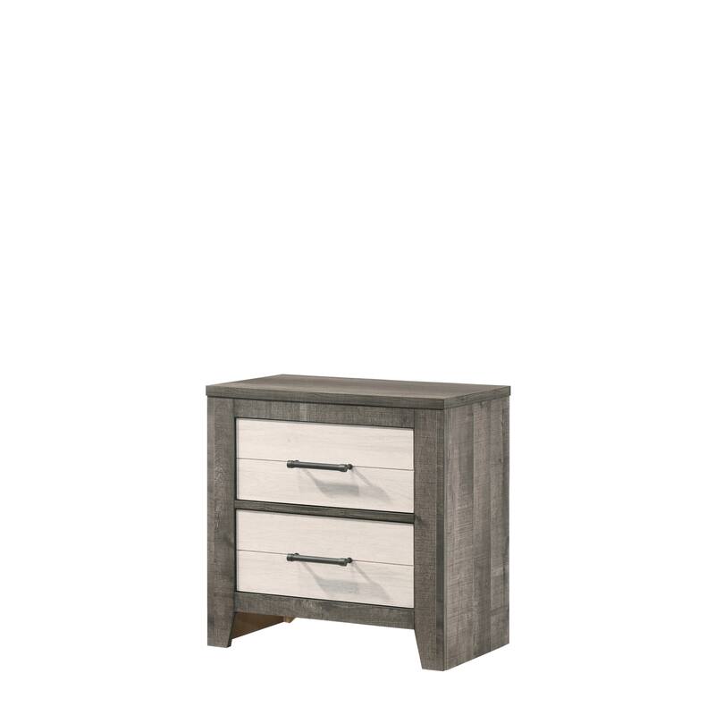White Melamine Nightstand with Faux Plank Look - White