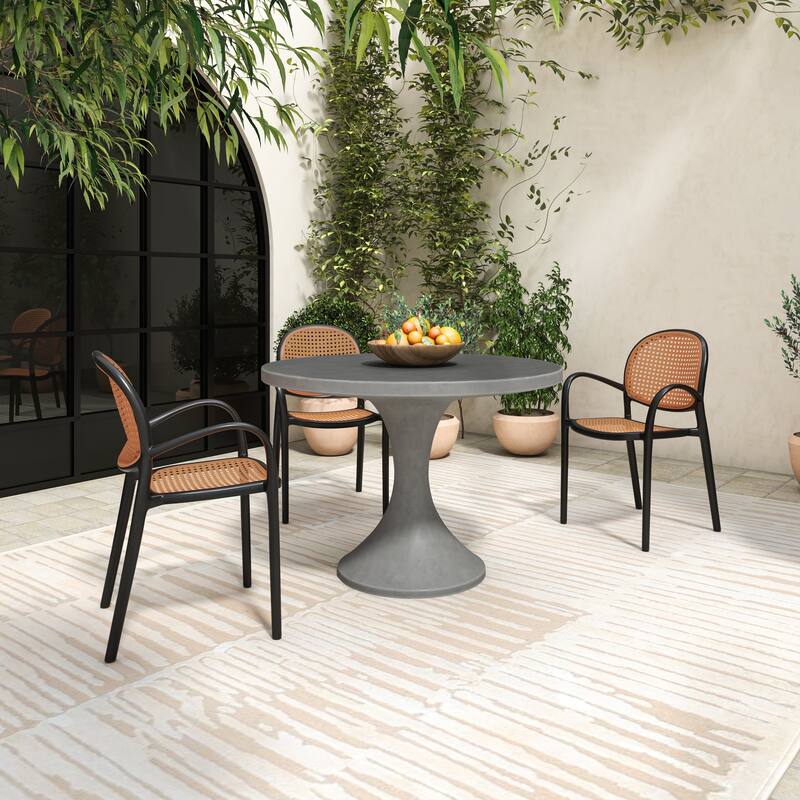 NADAAL STUDIOS Mavric Outdoor Dining Chair, Rattan-Look Polypropylene, Stackable Design, Black - Set of 2