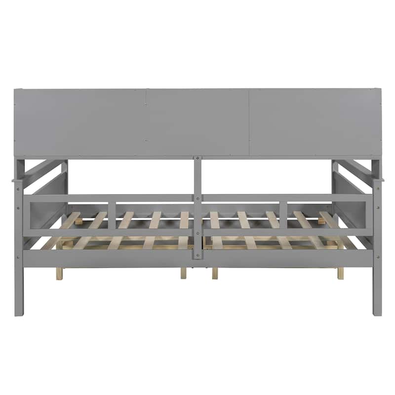 Full Size Daybed with Bedside Shelf and Two Drawers, Multifunctional Storage Solid Wood Sofa Bed Frame for Bedroom Living Room