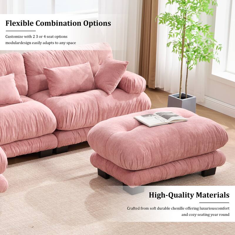 GALDWIN Velvet Upholstered 3-Seater Comfy U-shaped Cloud Tufted Free Combined Sectional Sofa with 2 Ottomans