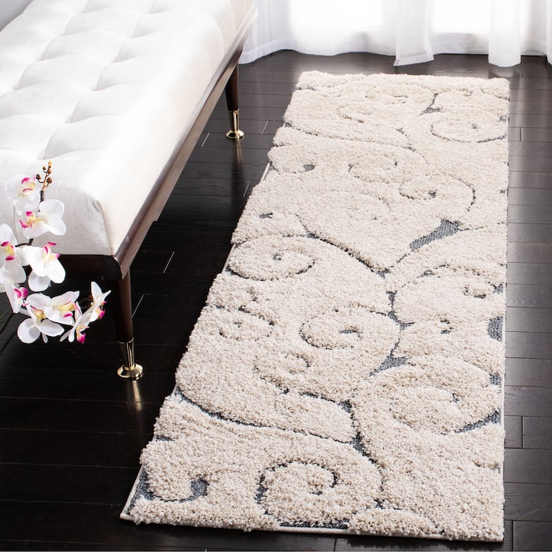 SAFAVIEH Florida Shag Shahin Scroll 1.2-inch Thick Textured Rug - 2'3" x  9' - Beige/Blue Grey - Runner/Rectangle