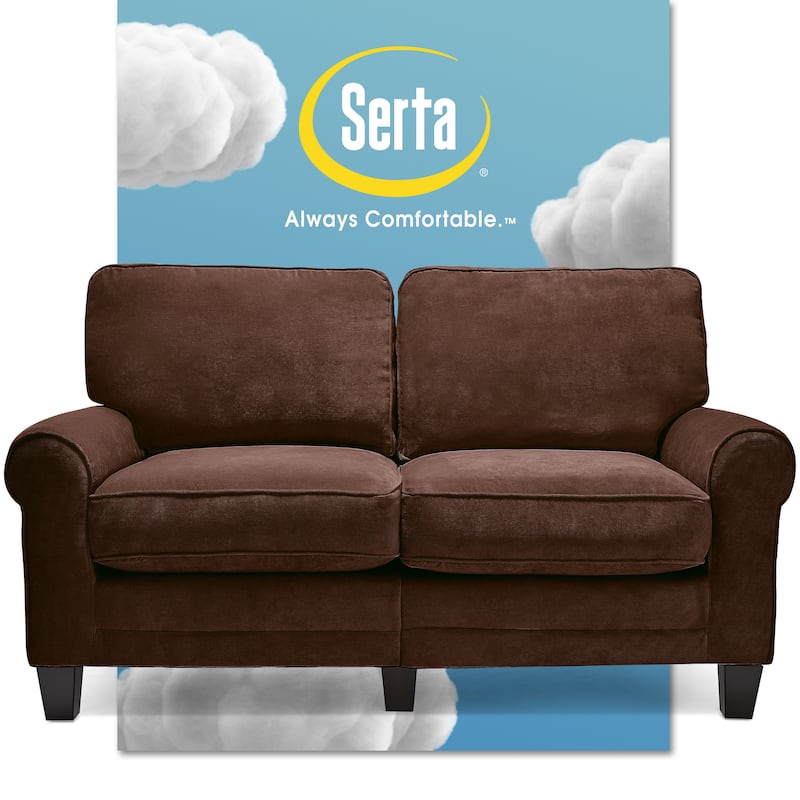 Serta Copenhagen 61" Loveseat for Two People, Pillowed Back Cushions and Rounded Arms, Durable Modern Upholstered Fabric - Brown