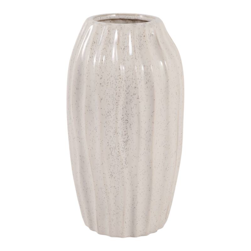 Contemporary Ceramic Sculpted Tall Vase Inspired Design - Ivory
