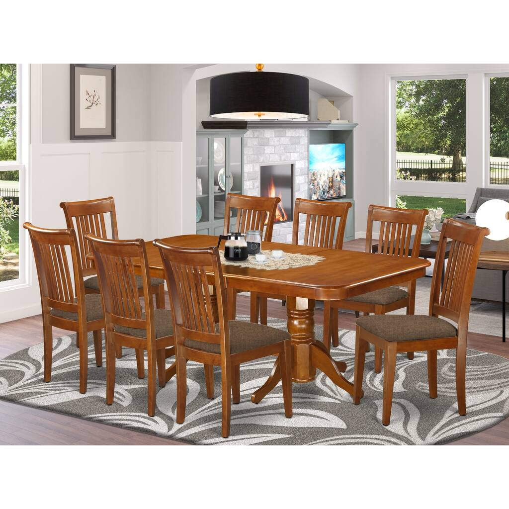 East West Furniture 9 Piece Dining Room Set- a Rectangle Kitchen Table and 8 Dining Chairs, Saddle Brown (Seat Options)