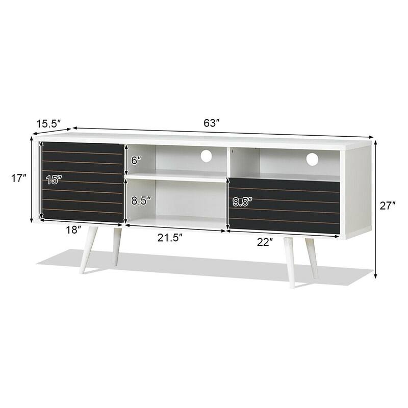 Gymax Modern TV Stand/Console Cabinet 3 Shelves Storage Drawer Splayed - See Details