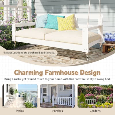 TOPMAX Patio Wooden Twin Size Porch Swing Daybed Frame, Garden Swing Bench Chair