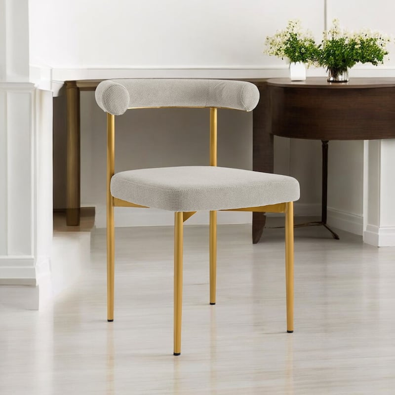 HomeRoots Set of Two Gray And Gold Upholstered Polyester Open Back Dining Side Chairs - Set of 2