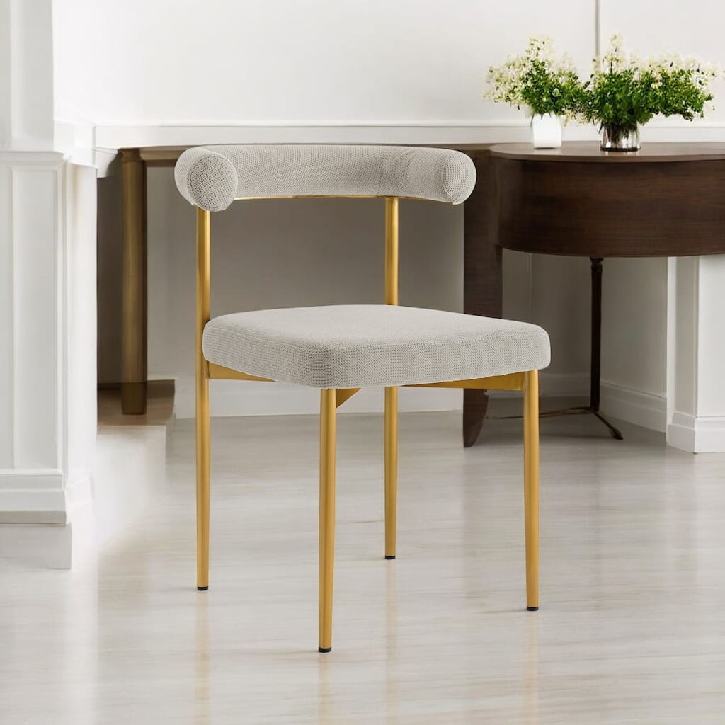 HomeRoots Set of Two Gray And Gold Upholstered Polyester Open Back Dining Side Chairs