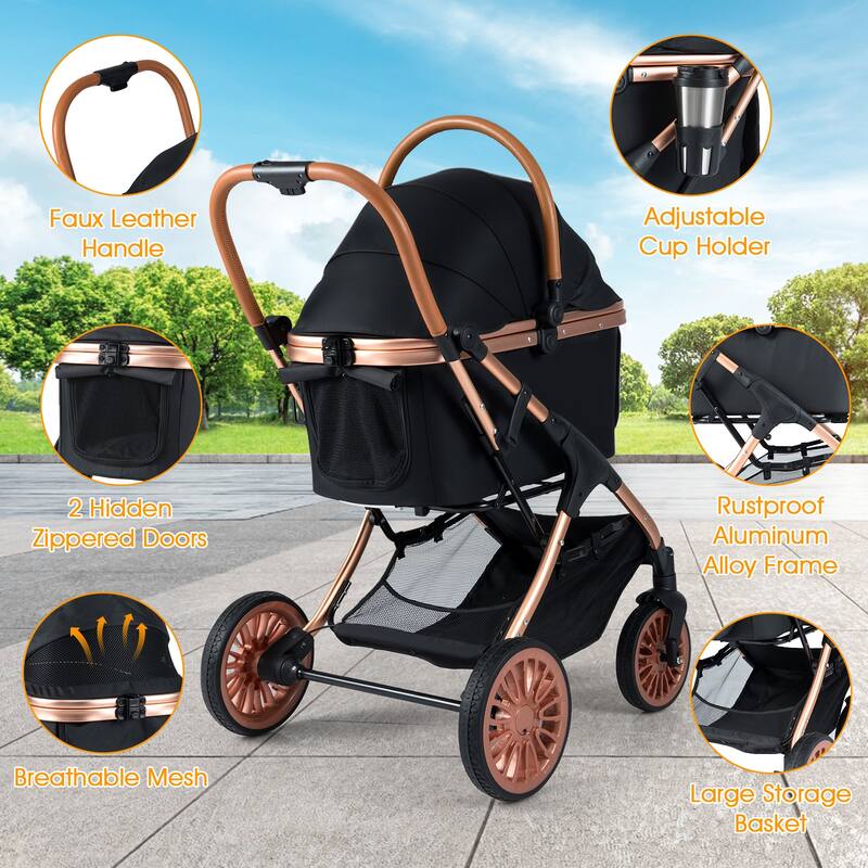Gymax 3-in-1 Pet Stroller w/ Removable Carrier Sun Shade Removable Pad