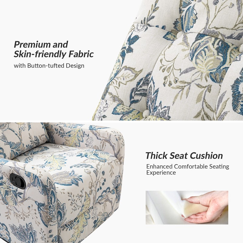 Arlette Contemporary Floral Manual Swivel Recliner with Tufted Back