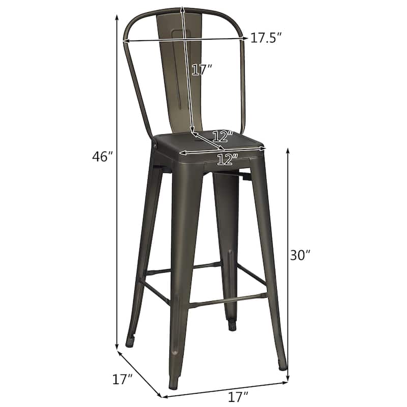 Set of 4 Armless Metal Stools Bar Leisure Chairs with High Back