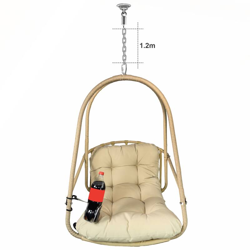 Indoor Outdoor Wicker Rattan Patio Basket Hanging Chair with C Type bracket