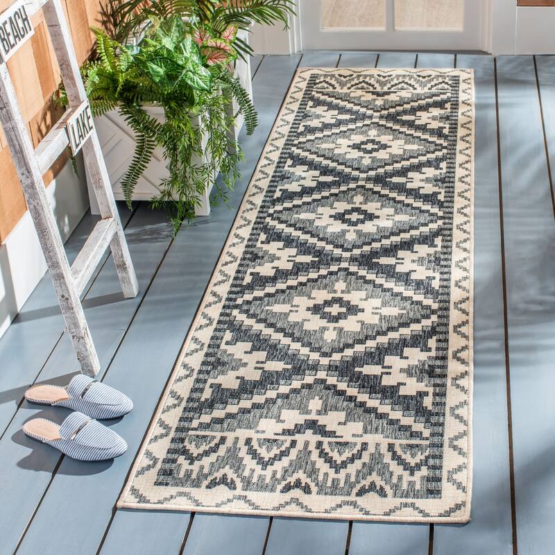 SAFAVIEH Veranda Vitaline Indoor/ Outdoor Waterproof Patio Backyard Rug - 2'3" x 14' Runner - Beige/Grey