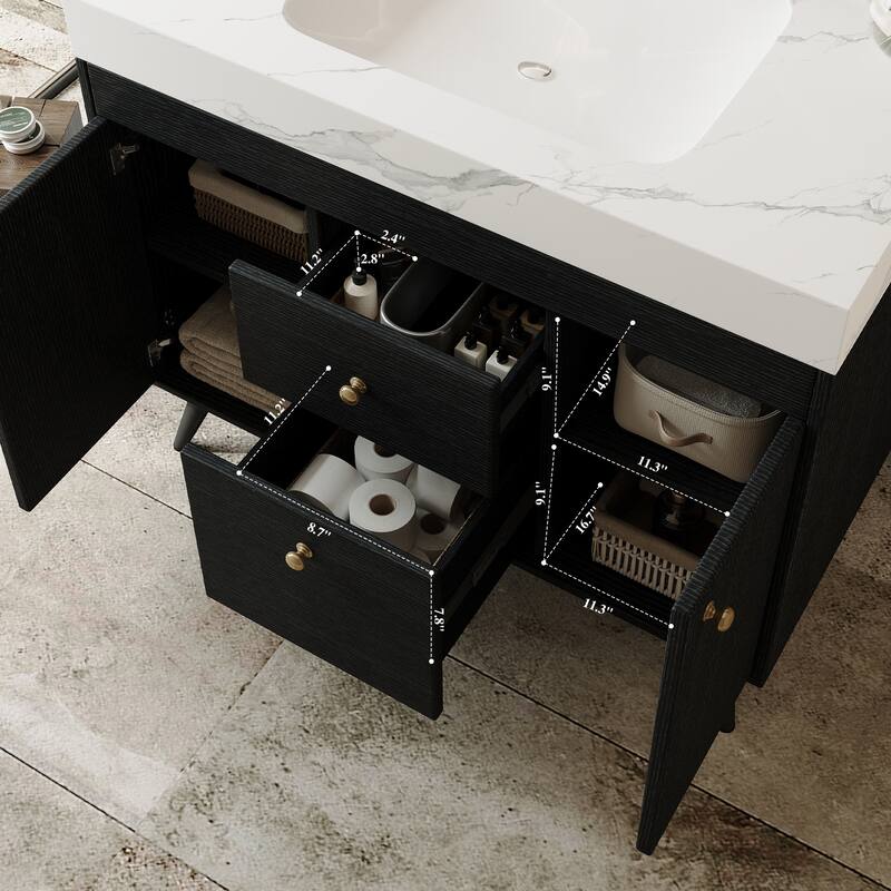 36" Modern Freestanding Bathroom Vanity with Sintered Stone Top & Ceramic Sink, Smart Storage Design & Drawers