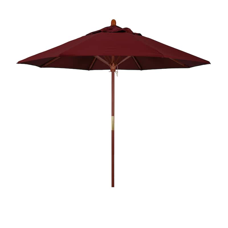 California Umbrella 9' Round Marenti Wood Frame Patio Umbrella with Pacifica Fabric, Base Not Included - Burgandy