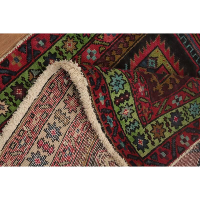 Hand Knotted Oriental 100% Wool Carpet Traditional Geometric Black Ardebil Runner Rug - 10' 9'' X 3' 4''
