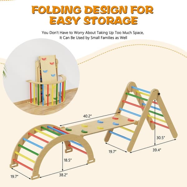 dimension image slide 0 of 2, Kids Foldable Triangle Set Toddler Wood Montessori Climbing Toys