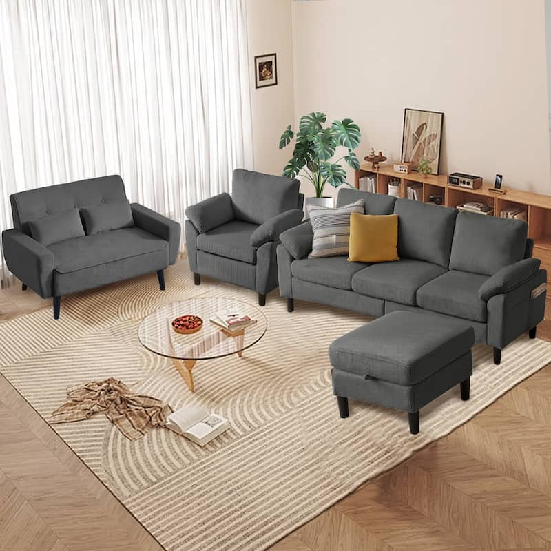 4-Piece Living Room Sectional Sofa Set with Loveseat and Chair