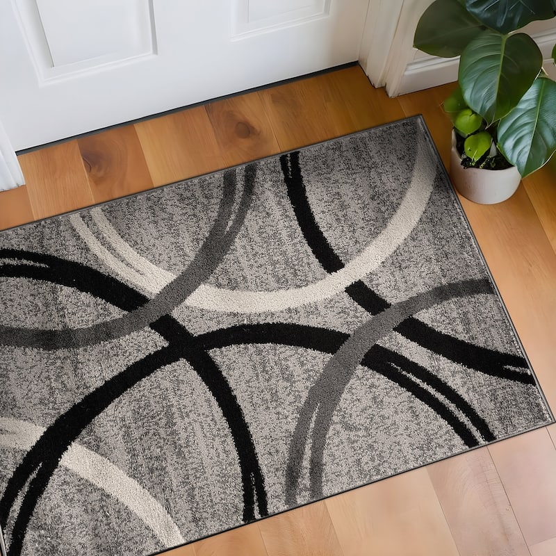 World Rug Gallery Contemporary Abstract Circles Design Area Rug - 2' 7" x 4' - Gray