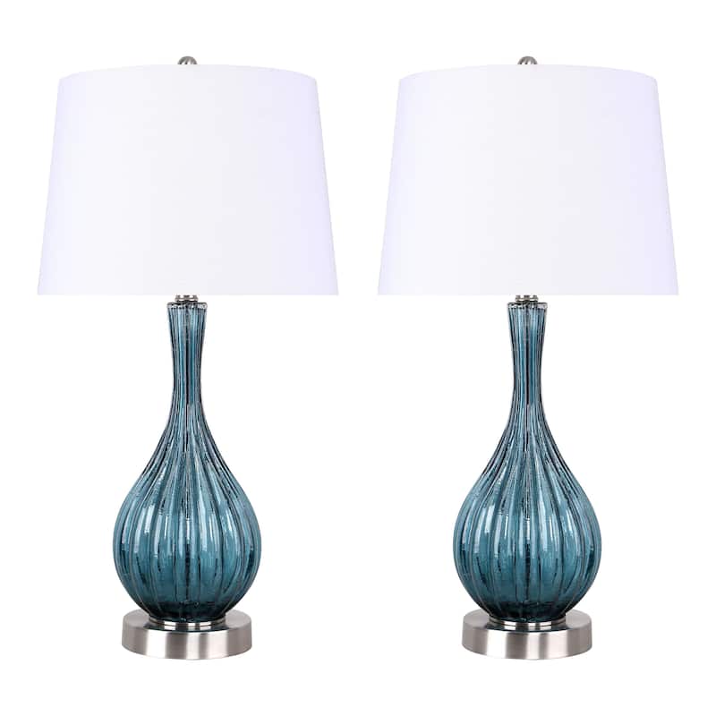 Jenny 27.25" Crackle Glass Table Lamp (Set of 2) - Sapphire Blue Glass/Brushed Nickel/Off-White Linen