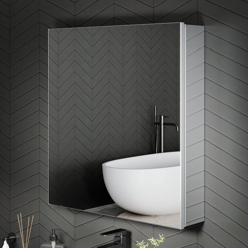 Modland Single Door Bathroom Medicine Cabinet with Mirror Adjustable Shelves,Recessed or Surface Mount