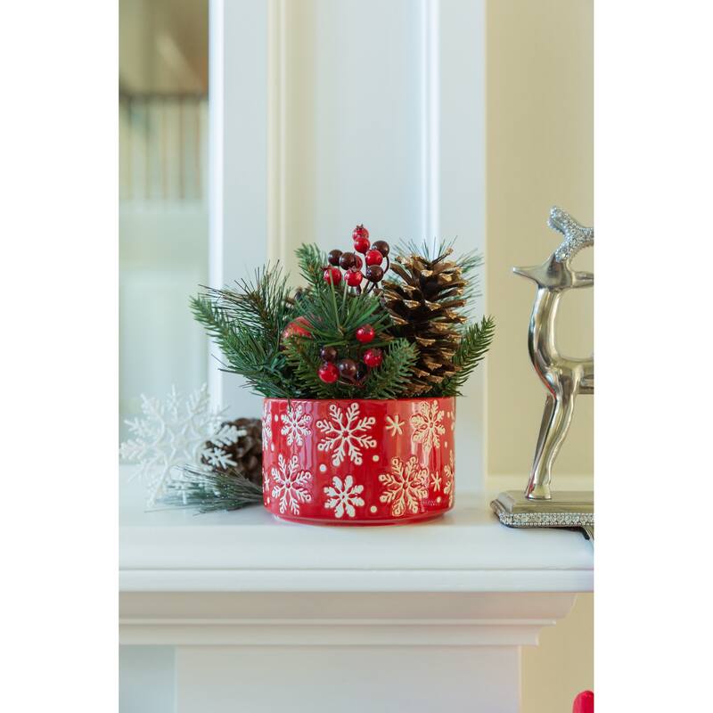 Xmas Mix in 5" Red Snowfrakes Ceramic