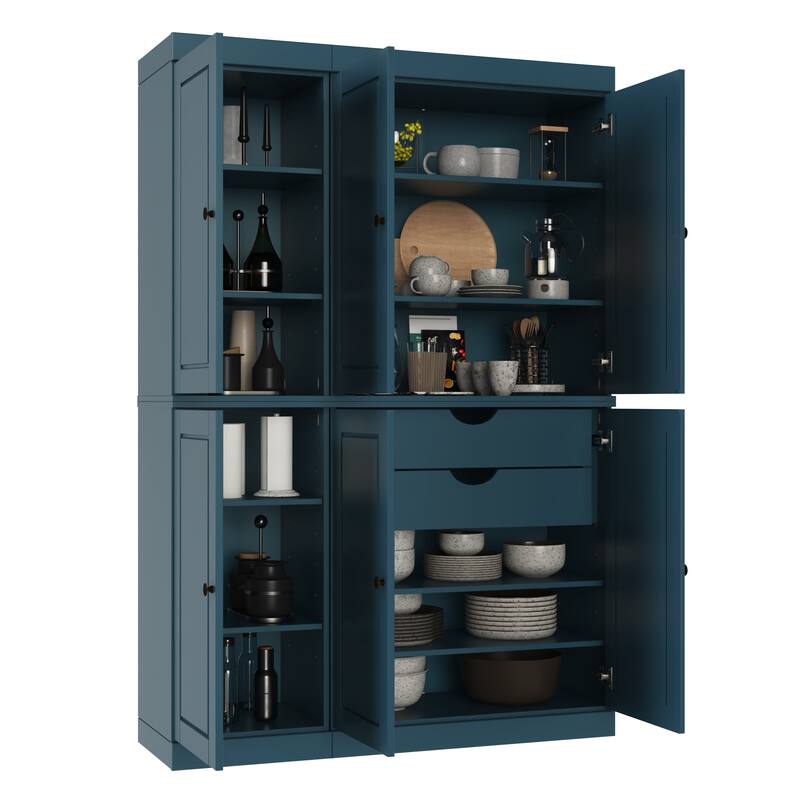 Palace Imports 100% Solid Wood Pantry Cabinet, Raised Panel Doors, 2 Drawers, Adjustable Shelves, 48.5" Wide, 71.5" Tall