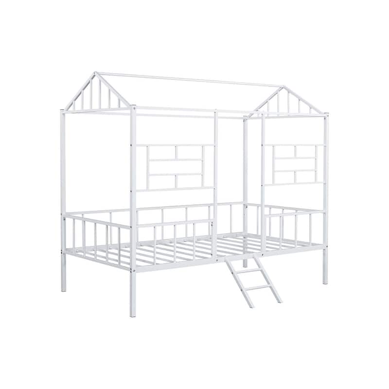 Black Finish Twin Bunk Bed Contemporary Style House Design With Full Metal Construction And Angled Ladder