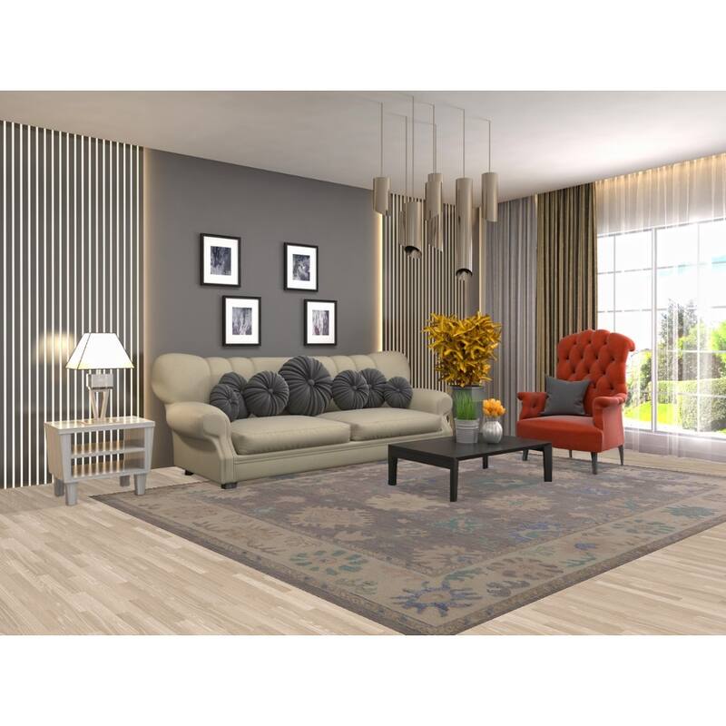 Hand Knotted Oriental 100% Wool Carpet Transitional Floral Greys & Charcoal Oushak Area Rug - 10' 2'' X 7' 10''