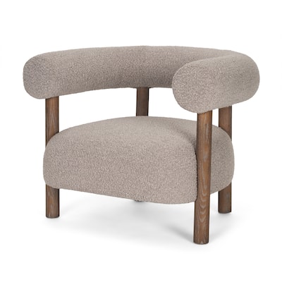 Gianna Open Back Medium Brown Wood w/ Taupe Boucle Fabric Accent Chair - 37.4L x 30.7W x 28.4H