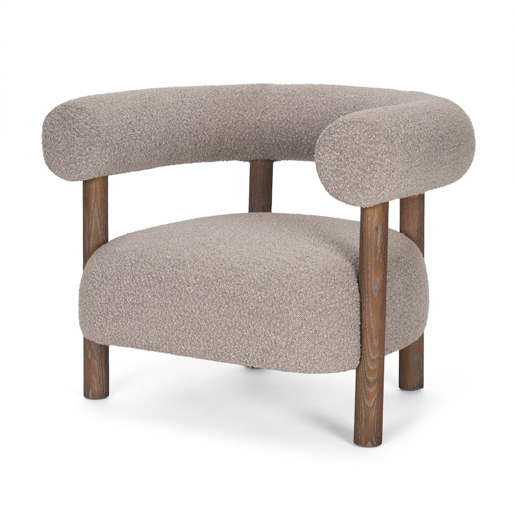 Gianna Open Back Medium Brown Wood w/ Taupe Boucle Fabric Accent Chair - 37.4L x 30.7W x 28.4H
