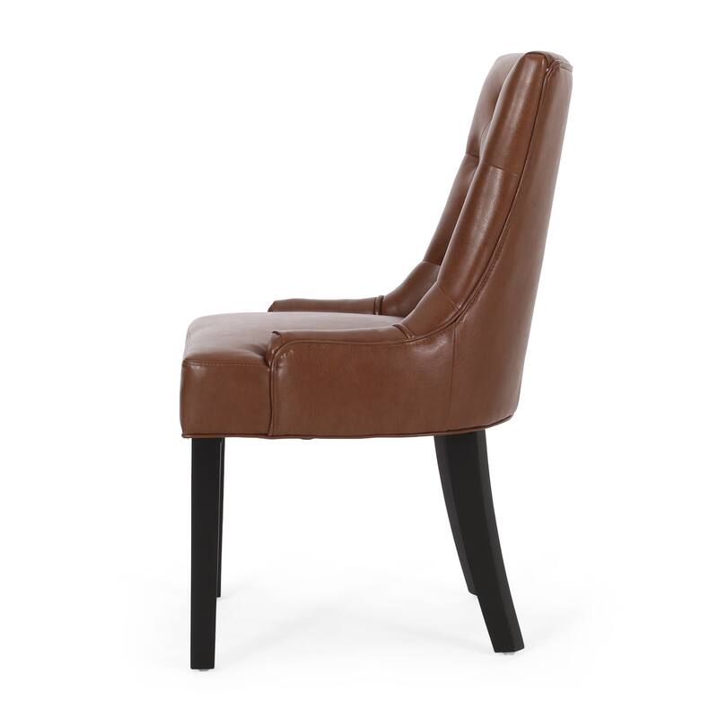 Dining Chairs Set of 2, Tufted Faux Leather Dining Room Chairs with Wood Legs, High-Backed Upholstered Chairs for Kitchen