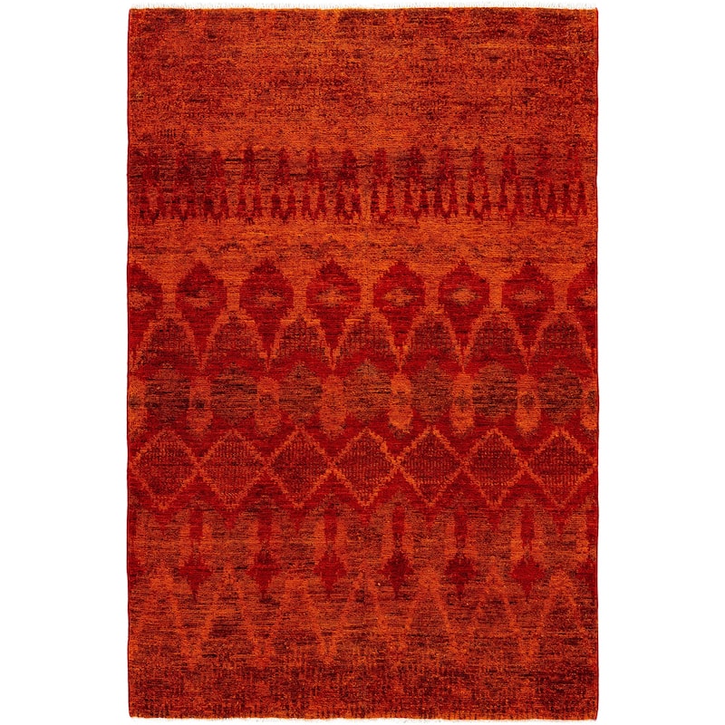Overdyed One-of-a-Kind Hand-Knotted Area Rug - Orange - 4' 0" x 6' 1"