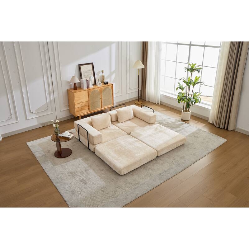 2-in-1 Foldable Sofa Bed Floor Sofa Couch with Armrests, Convertible Lounge Sofa for Living Room Bedroom