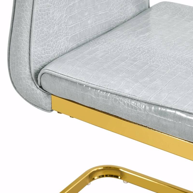 Set of 2 Retro Alligator Skin Upholstered Dining Chairs with Crystal Buckle Design & Faux Leather