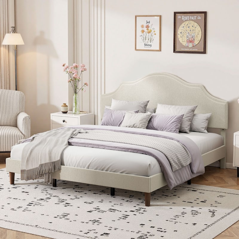 Sleek and Modern Design Bed Frame Upholstered Platform Bed - King - Beige