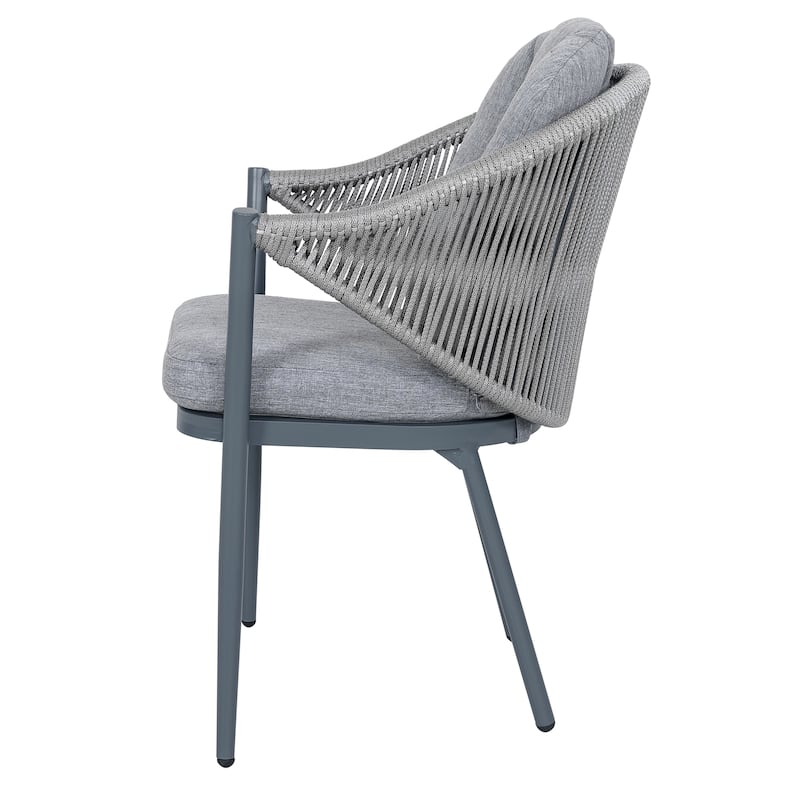 Outdoor 2-Piece Woven Rope Conversation Chair Set, Aluminum, Gray