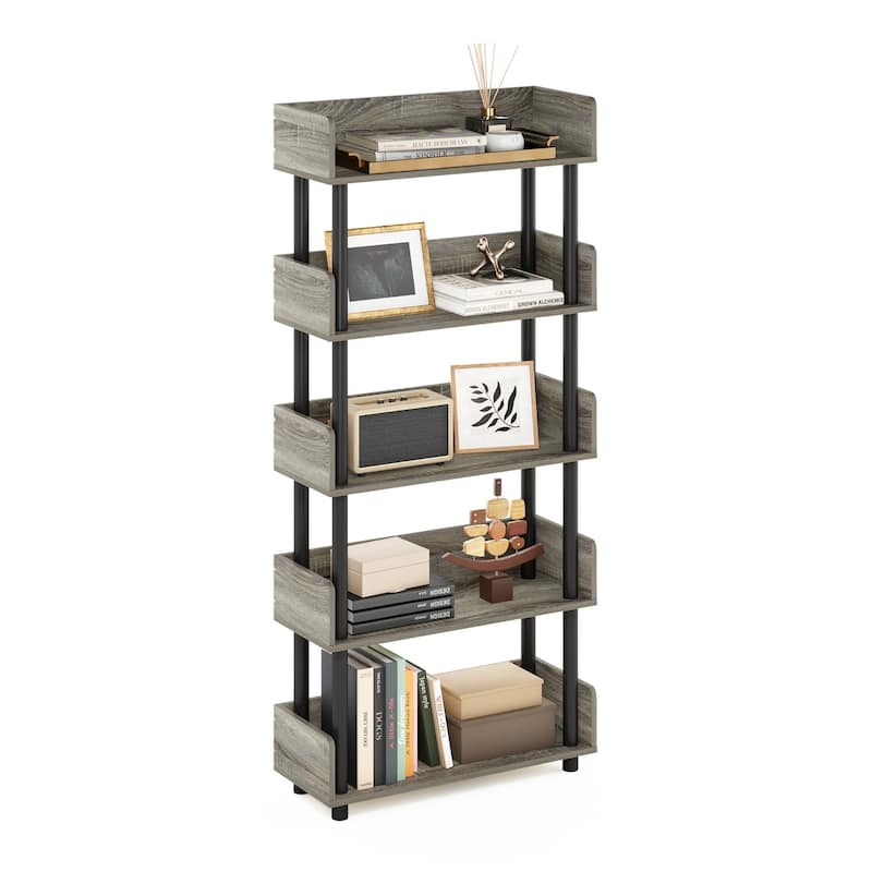 5 Tiers Wood Household Shelving Unit in French Oak/Black (23.62 in. W x 52.6 in. H x 9.21 in. D) - 23.62