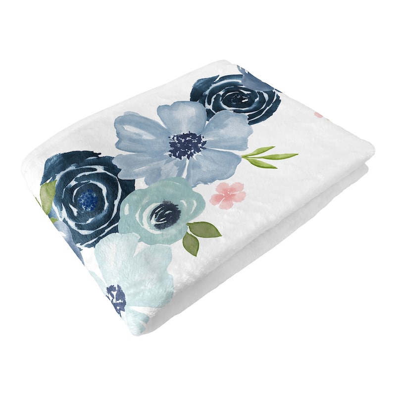 Watercolor Floral Collection Girl Baby Monthly Milestone Blanket - Navy Blue and Blush Pink Boho Shabby Chic Rose Flower