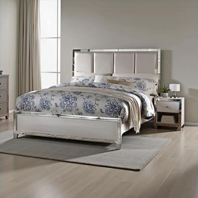 Contemporary Style Elegant Queen Size Bed with Padded Headboard, Gold